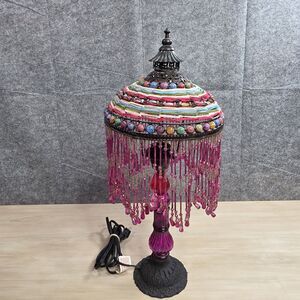Hobby Lobby Crafted Accent Table Lamp Beaded Fringe 21" Tall Boho Style Works